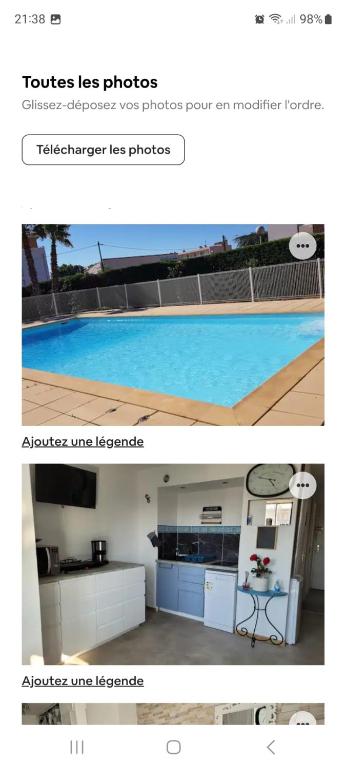 dwa zdjęcia kuchni i basenu w obiekcie Riviera avec piscine w mieście La Seyne-sur-Mer
