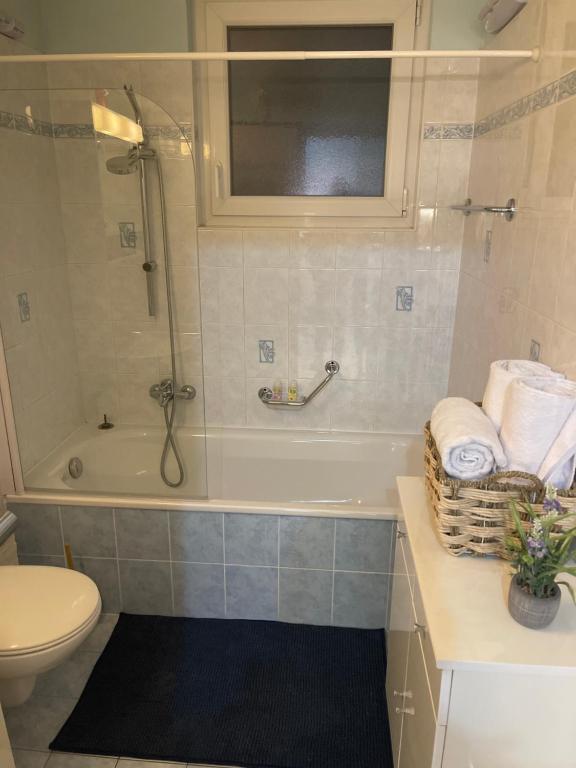a bathroom with a tub and a toilet and a sink at Appartamento vacanze Sanzen - Como Cernobbio Lugano in Morbio Inferiore