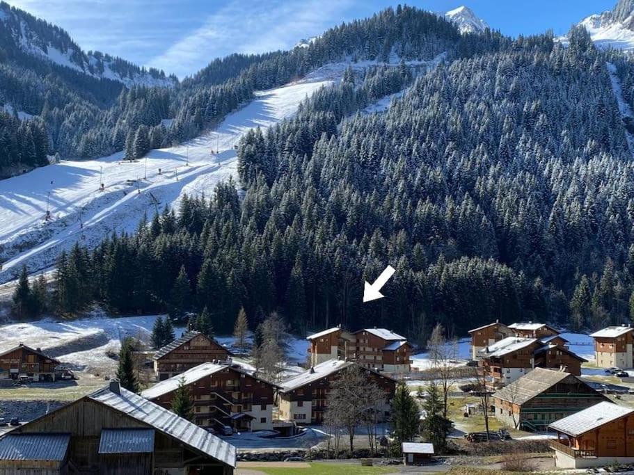 una estación de esquí en las montañas con nieve en Cocon à chatel, en Châtel