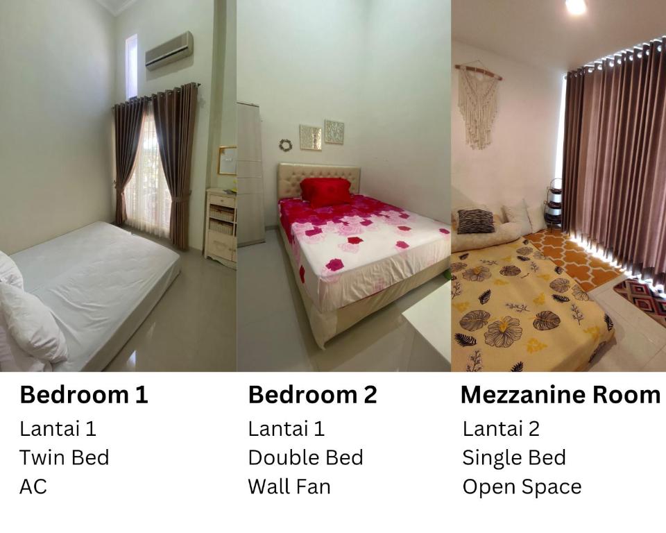 twee foto's van een kamer met twee bedden erin bij Villa Aslam Kayana Batu in Karangploso