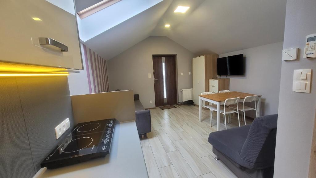 Televízia a/alebo spoločenská miestnosť v ubytovaní Wrzosowe Wzgórze Apartamenty