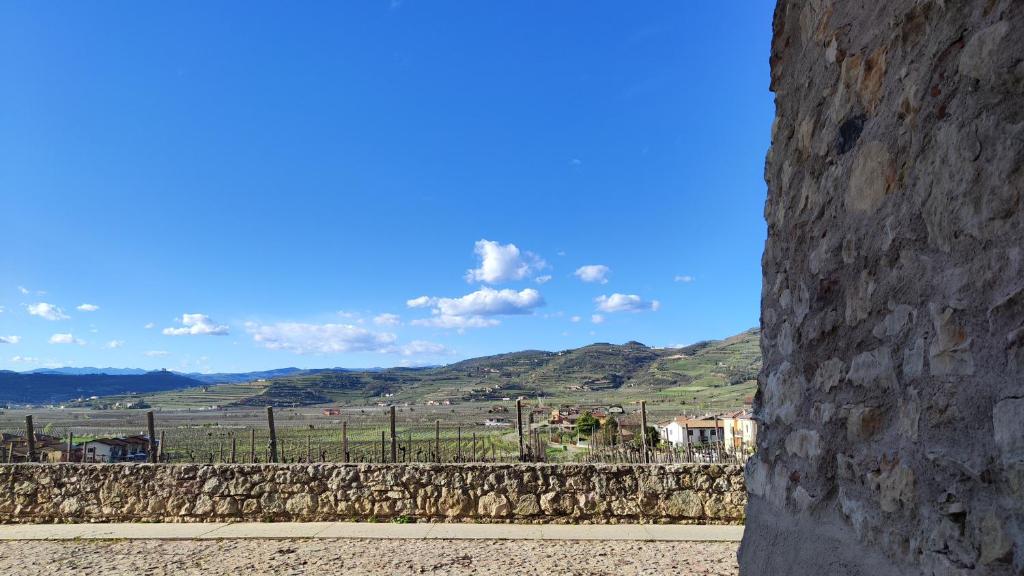 - un mur en pierre avec vue sur la montagne dans l'établissement Stanza Allegra Soave, à Soave