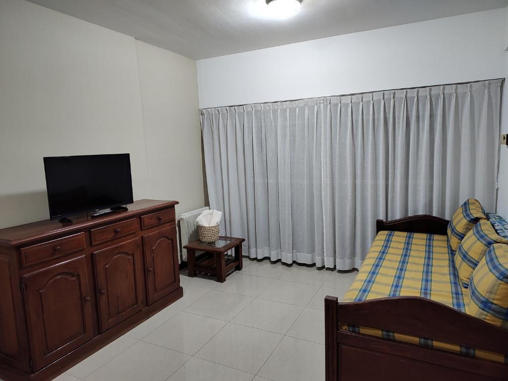 1 dormitorio con 1 cama y TV de pantalla plana en Tandil centro en Tandil