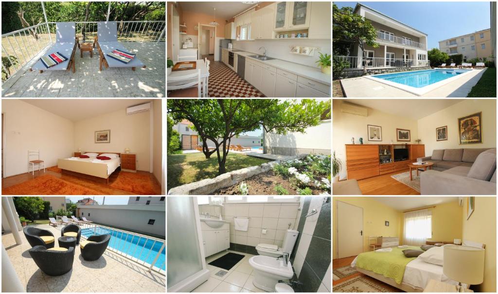 a collage of photos of a house with a pool at Villa Comfort in Kaštela