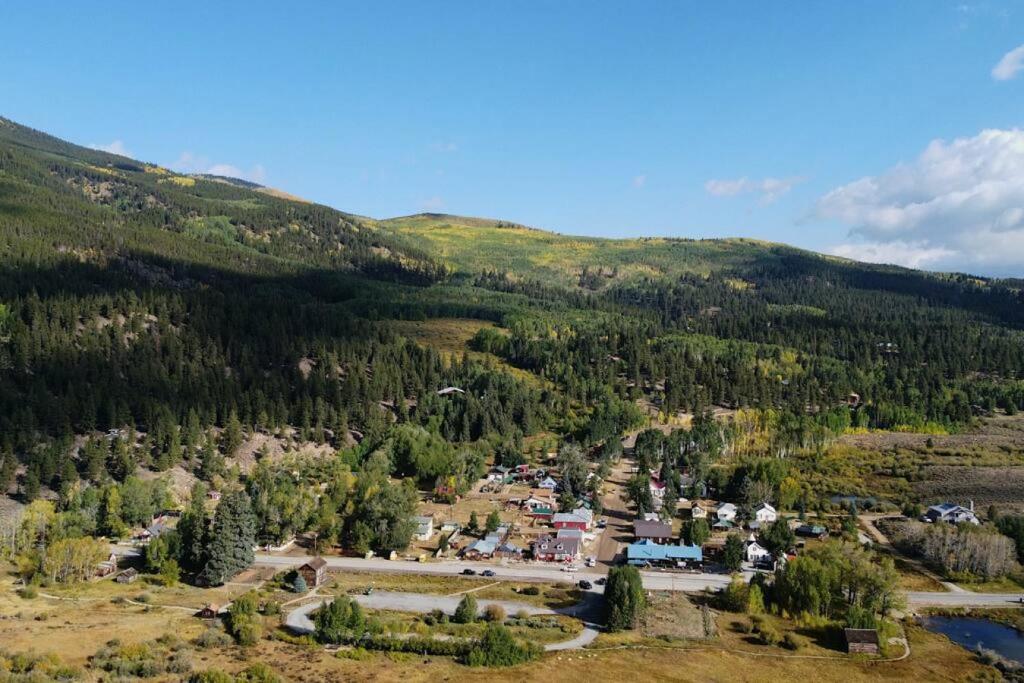 an aerial view of a village in a mountain at Stay Twin Lakes Cabin 4 in Twin Lakes