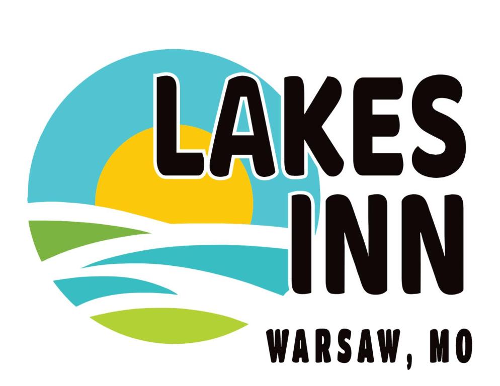 a vector illustration of the text lakes inn with the sun and waves at Lakes Inn in Warsaw