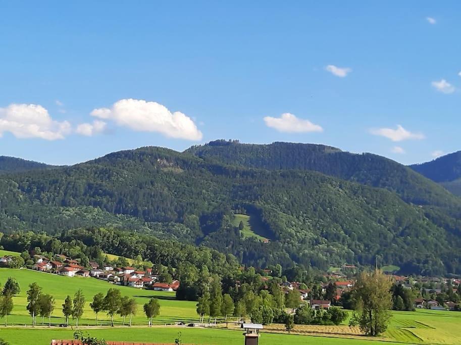 a view of a green valley with a mountain at Mountain View Lodge in Bergen