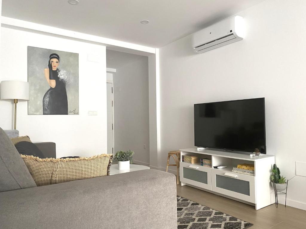 a living room with a flat screen tv on a wall at Casa La Victoria in Málaga