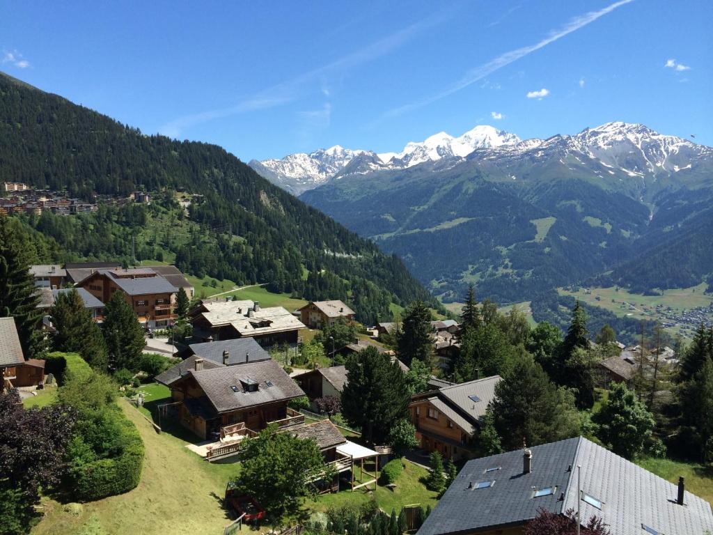 a village in the mountains with snow covered mountains at Hotel Montpelier in Verbier