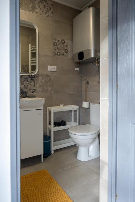 a bathroom with a toilet and a sink at Stüble Kabinok in Somogyhárságy