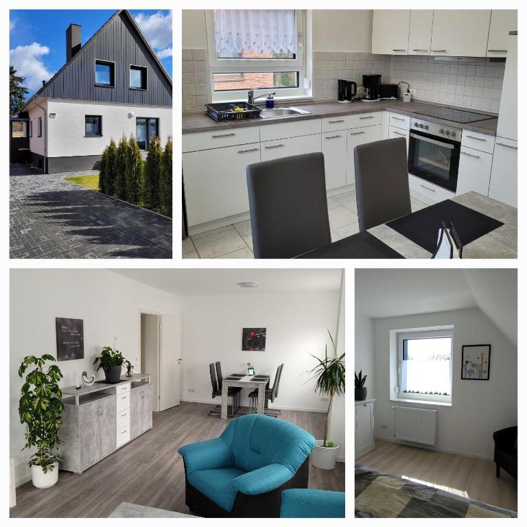 a collage of photos of a kitchen and a house at Ferienwohnung 2 - "Ferienhaus Seibert" in Ellerdorf