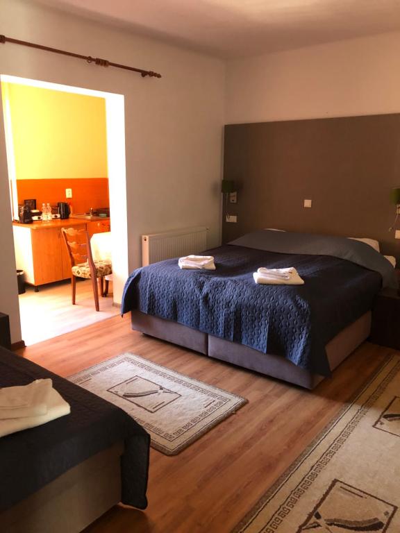 索瓦塔的住宿－Pensiunea Diskret，一间卧室设有一张床和一间客厅。