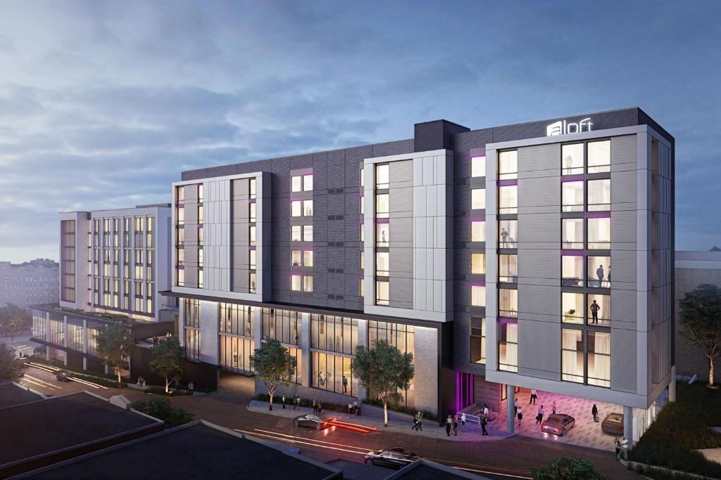 an architectural rendering of an office building at Aloft Kansas City Country Club Plaza in Kansas City