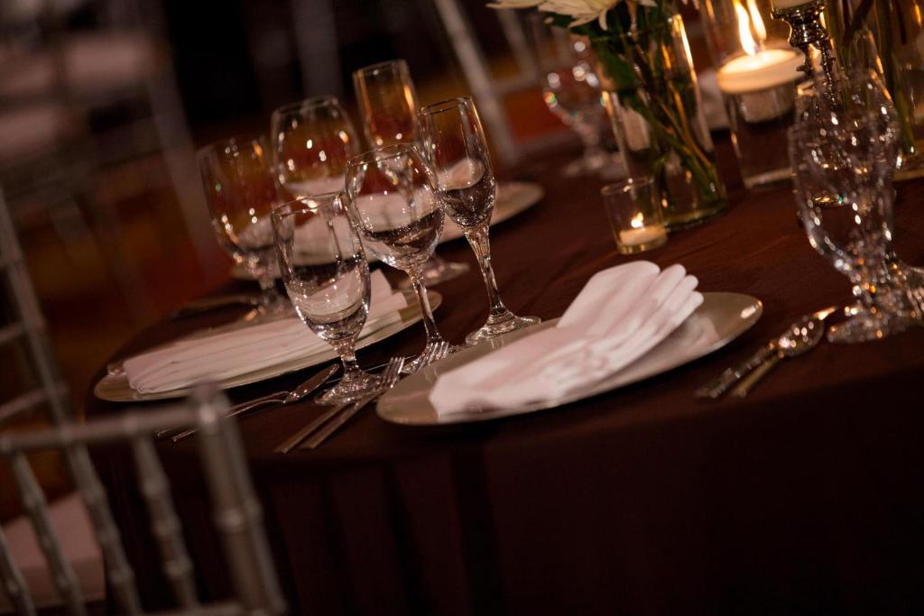 Wine Glasses On The Banquet Table Of A Luxury Hotel In Vintage