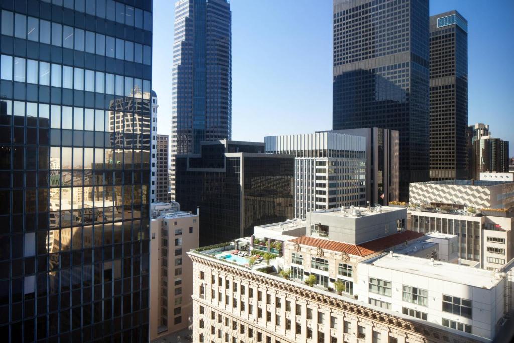 a view of a city skyline with tall buildings at Sheraton Grand Los Angeles in Los Angeles