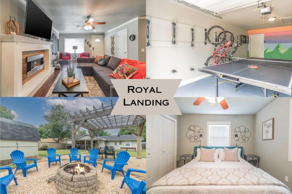 a collage of photos of a living room and a house at ROYAL LANDING 3BD MTB Friendly in Bentonville