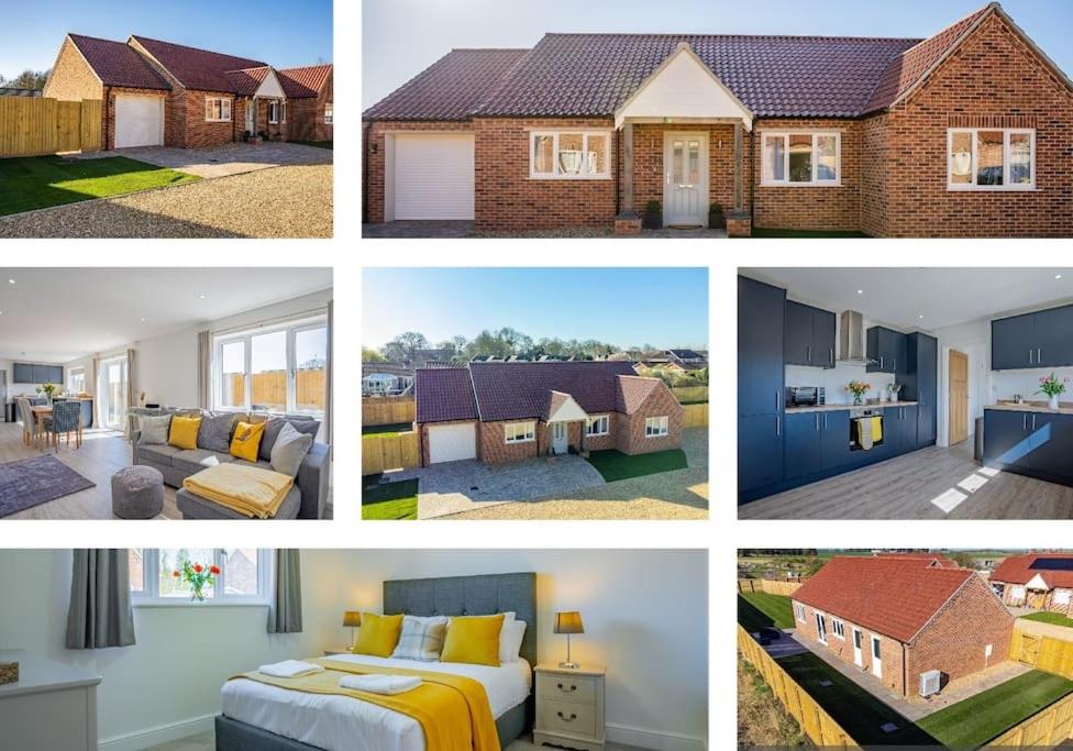 a series of four pictures of a house at Stylish New Bungalow - Ideal for up to 10 in Welney