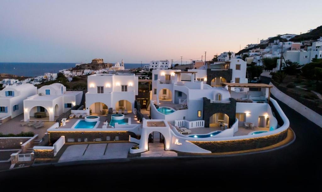 an aerial view of a villa with white buildings at Acro Blue Luxury Villas in Akrotiri