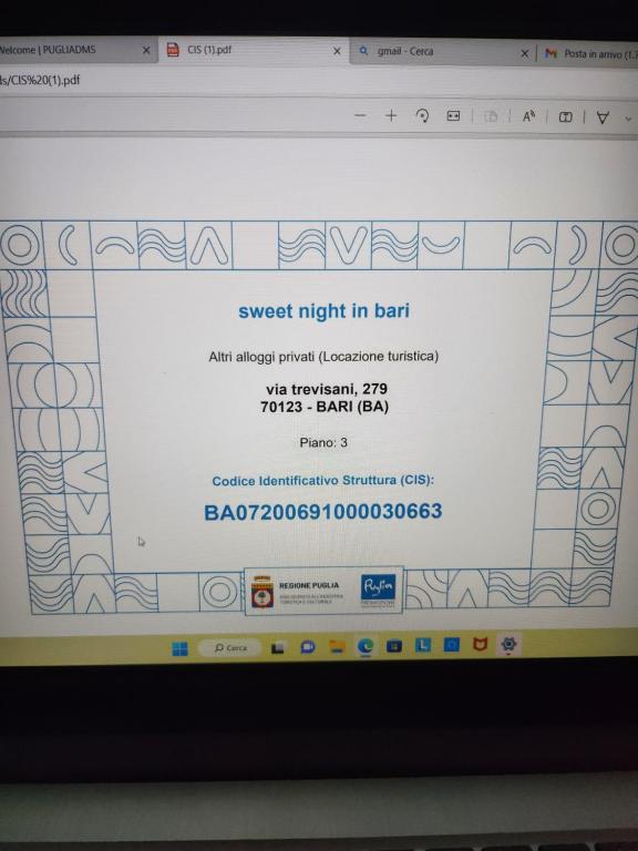 a computer screen with a screenshot of a tweet in bark at Sweet night in bari in Bari