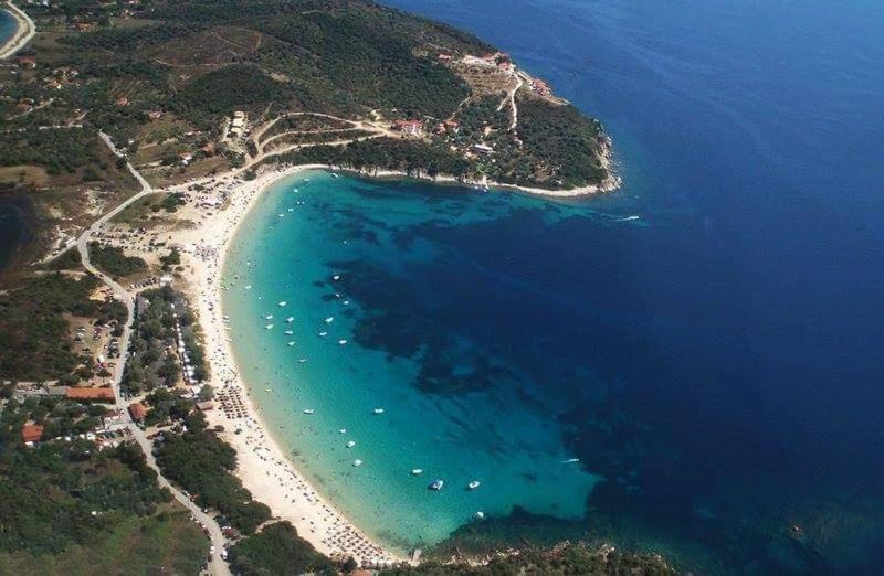 an aerial view of a beach and the ocean at Alos 2 in Ammouliani