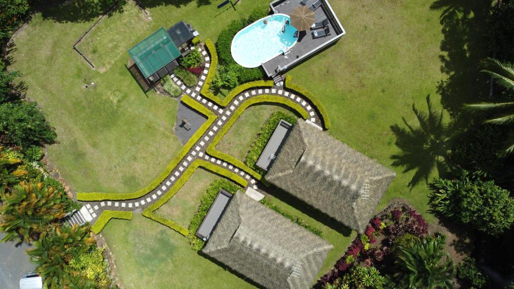 an aerial view of a yard with a pool at JJ's Retreat in Rarotonga