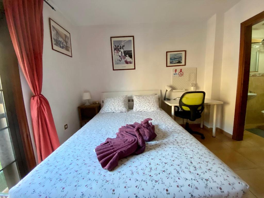 1 dormitorio con cama, escritorio y silla en Bedroom Medanomar 1, en El Médano