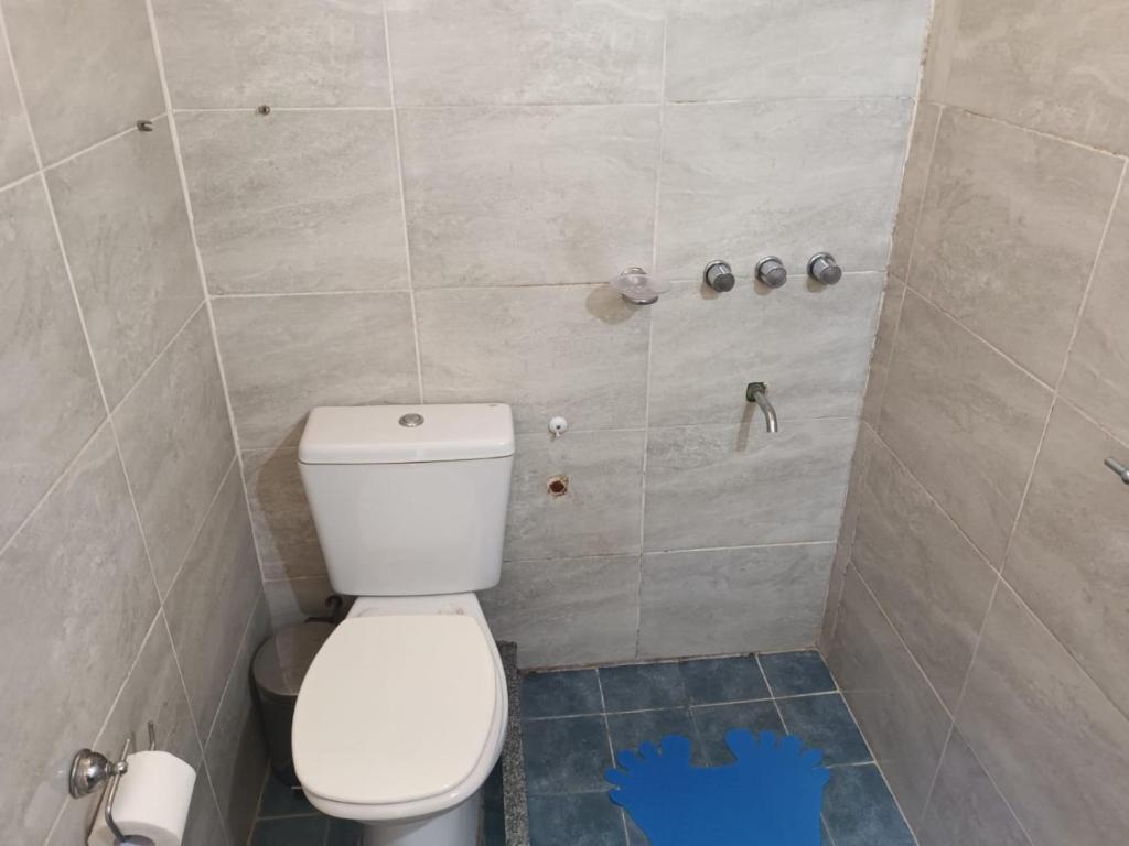 a bathroom with a white toilet and a shower at alojamiento la pipi in Las Heras