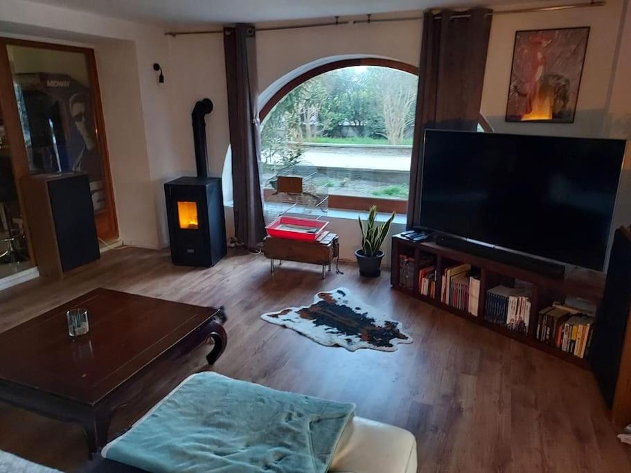 Telewizja i/lub zestaw kina domowego w obiekcie Loft ravissant avec jacuzzi et parc