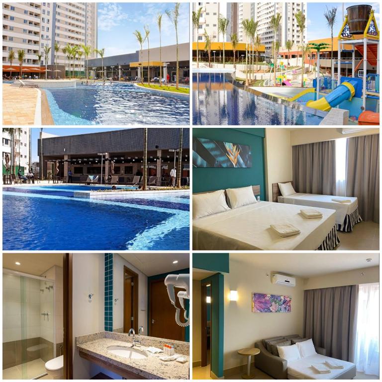 a collage of photos of a resort with a pool at Apartamento Resort Solar das Águas em Olímpia in Olímpia