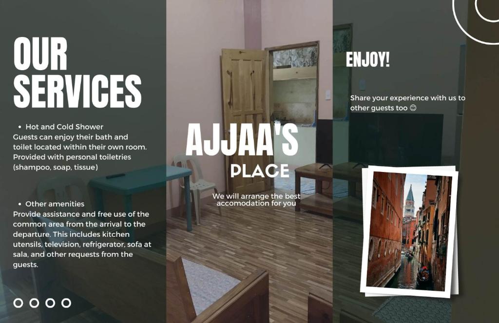 Un folleto para un hotel con una foto de una habitación en AJjaa's Place, en Sagada