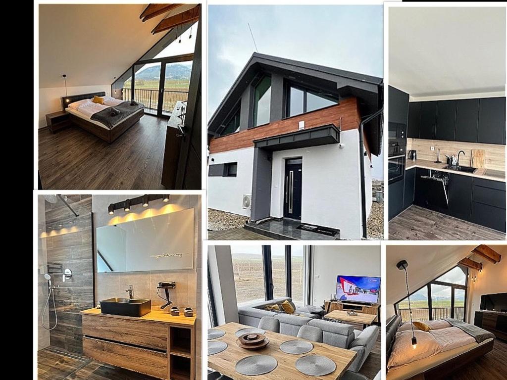 eine Collage mit vier Bildern eines Hauses in der Unterkunft Holiday Resort Šefec in Liptovská Sielnica