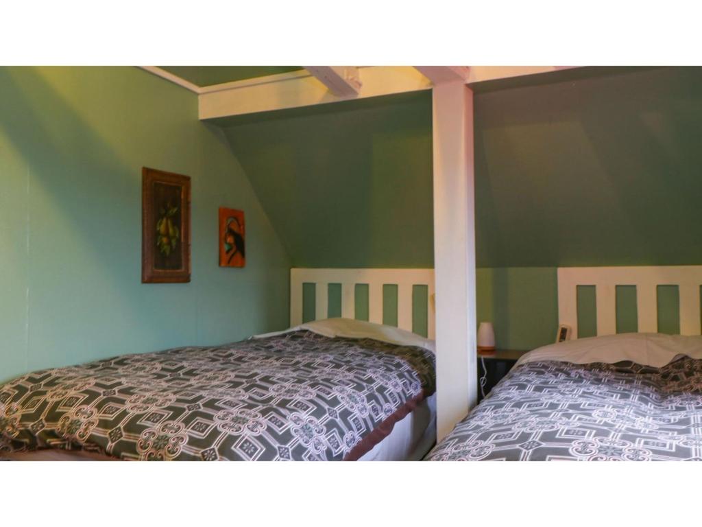 two beds in a bedroom with green walls at Nikko Park Lodge - Vacation STAY 15306v in Nikko