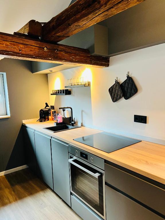 Kuchyň nebo kuchyňský kout v ubytování Ferienhaus Rost