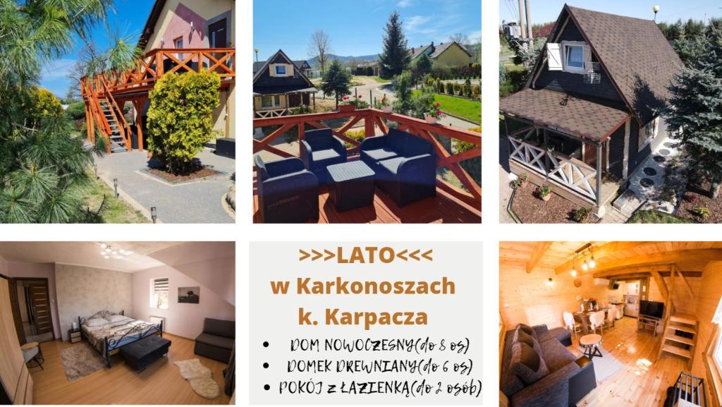 a collage of four pictures of a house at Słoneczna Idylla - Nad Zalewem koło Karpacza w Karkonoszach in Podgórzyn