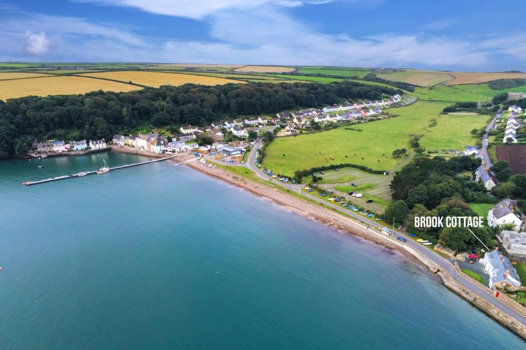 an aerial view of a town and a body of water at Brook Cottage - 1 Bedroom Cottage - Dale in Dale