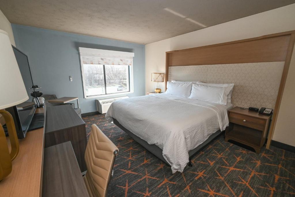 MayfieldにあるHoliday Inn Cleveland-Mayfield, an IHG Hotelのベッドルーム(大型ベッド1台、窓付)