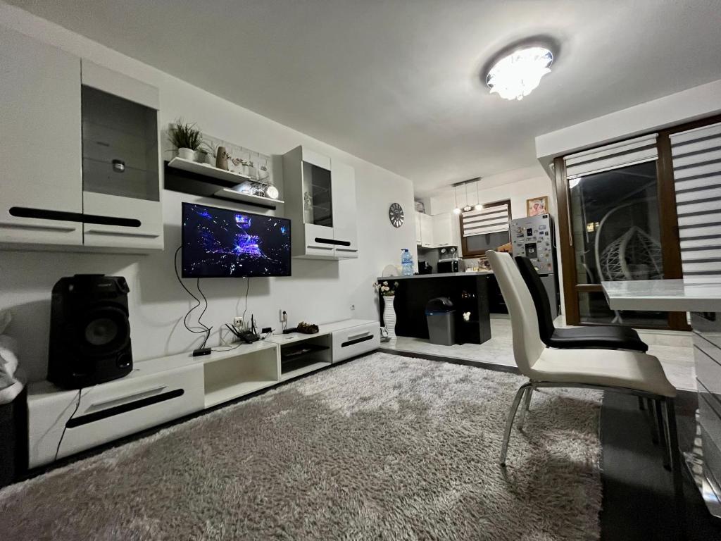 プロブディフにあるMarica Apartmentのリビングルーム(テレビ、テーブル、椅子付)