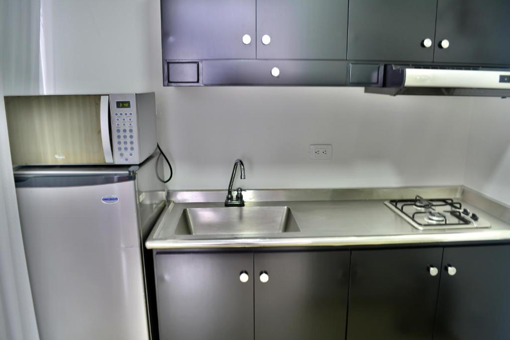 Kuchyň nebo kuchyňský kout v ubytování Monterosa Apartamentos Amoblados