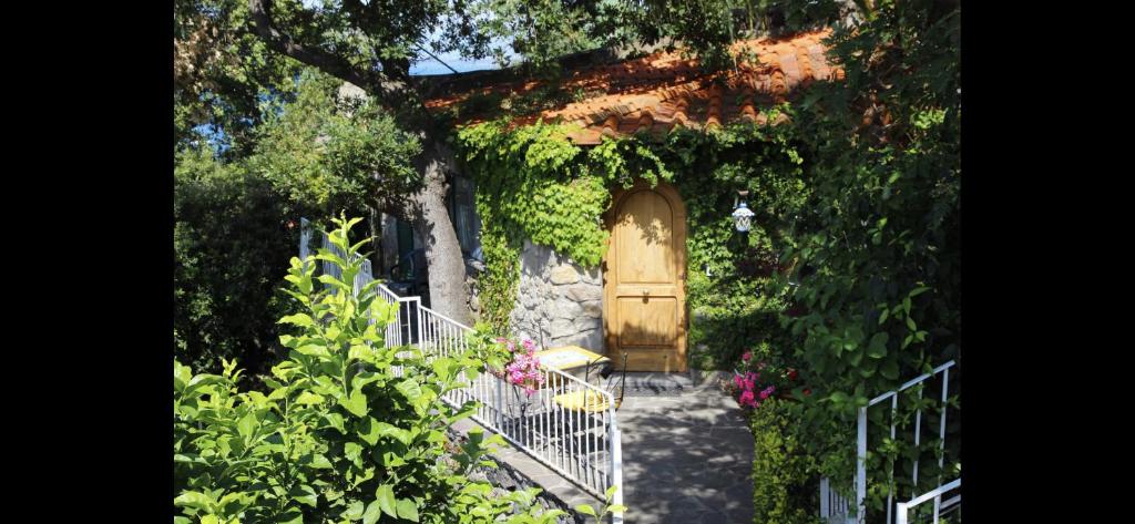 a entrance to a house with a wooden door at Villa Izzo in Ischia