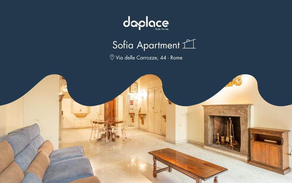 a living room with a couch and a fireplace at Daplace - Sofia Apartment in Rome