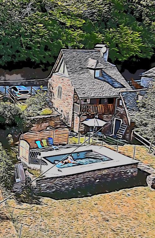 un dessin d'une maison avec un bateau devant dans l'établissement Maison d'Hélène, à Cassaniouze