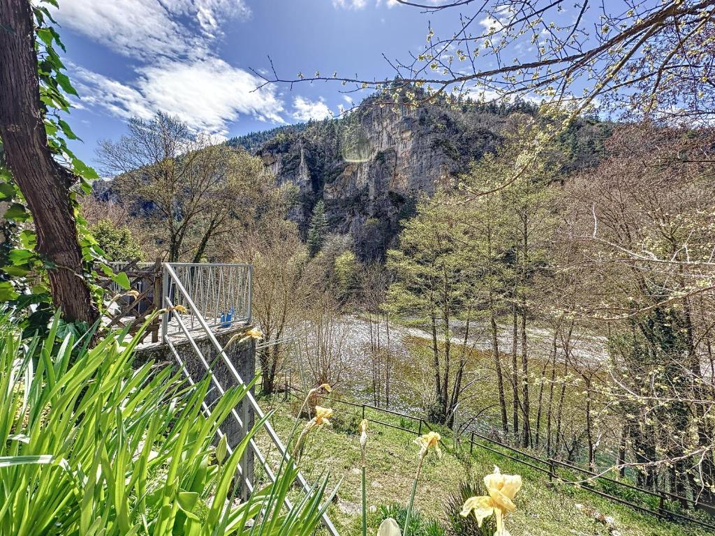 widok na góry z pola z kwiatami w obiekcie Gorges du Tarn : charmant gîte avec vue sur le Tarn w mieście Sainte-Enimie
