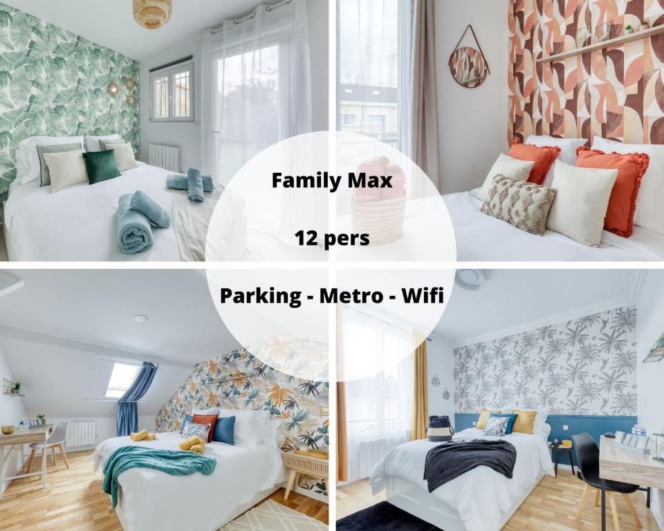 a collage of photos of a bedroom with a family max reps at Bundle Famille Max - 12 personnes in La Courneuve