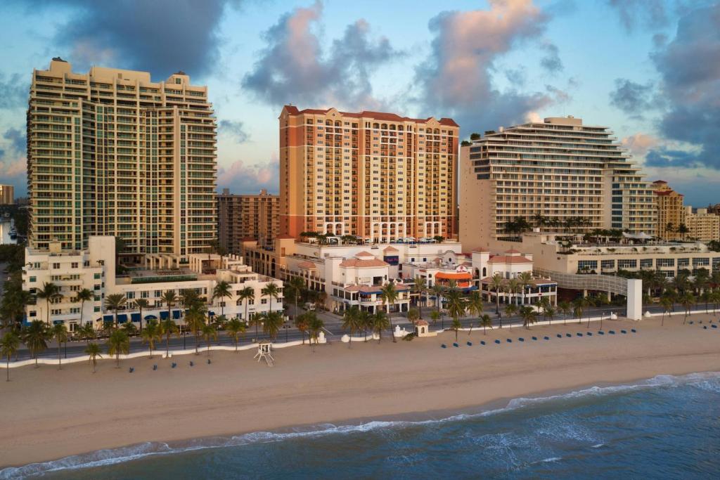 a view of a beach with hotels and condos at Marriott's BeachPlace Towers in Fort Lauderdale