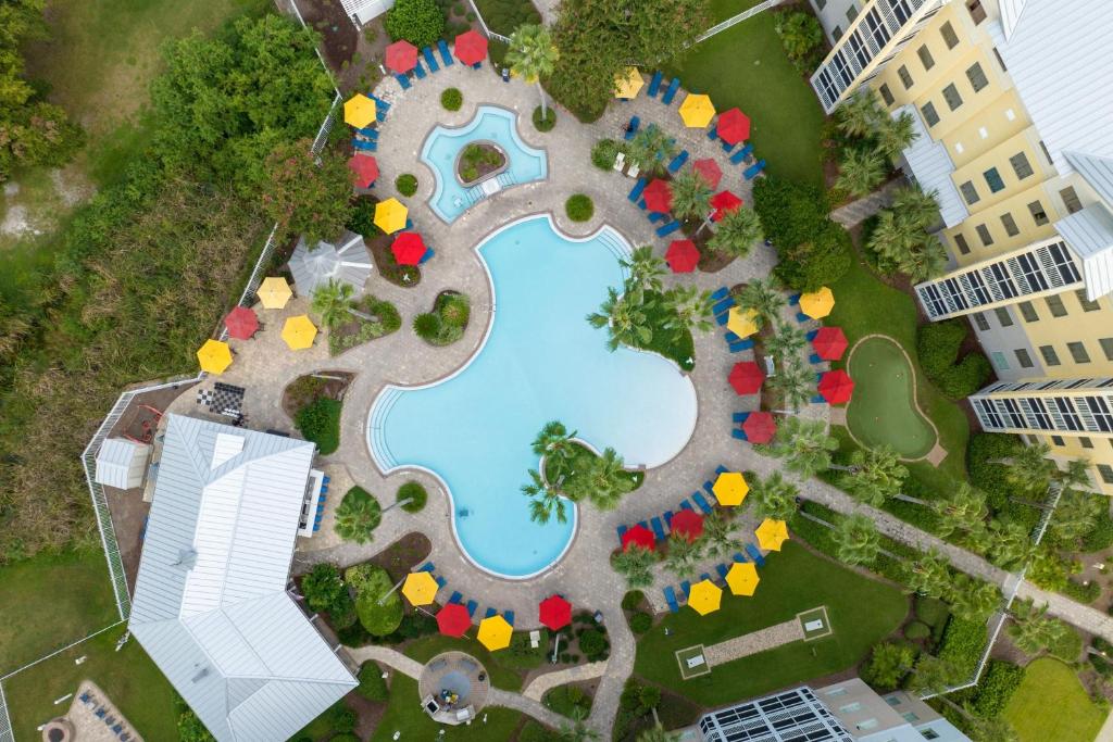 an overhead view of a park with a swimming pool at Marriott&#39;s Legends Edge at Bay Point in Panama City Beach