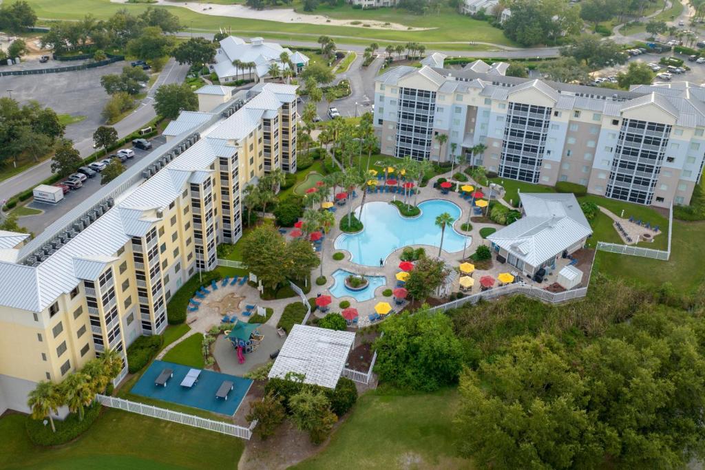 an aerial view of a resort with a pool and playground at Marriott's Legends Edge at Bay Point in Panama City Beach