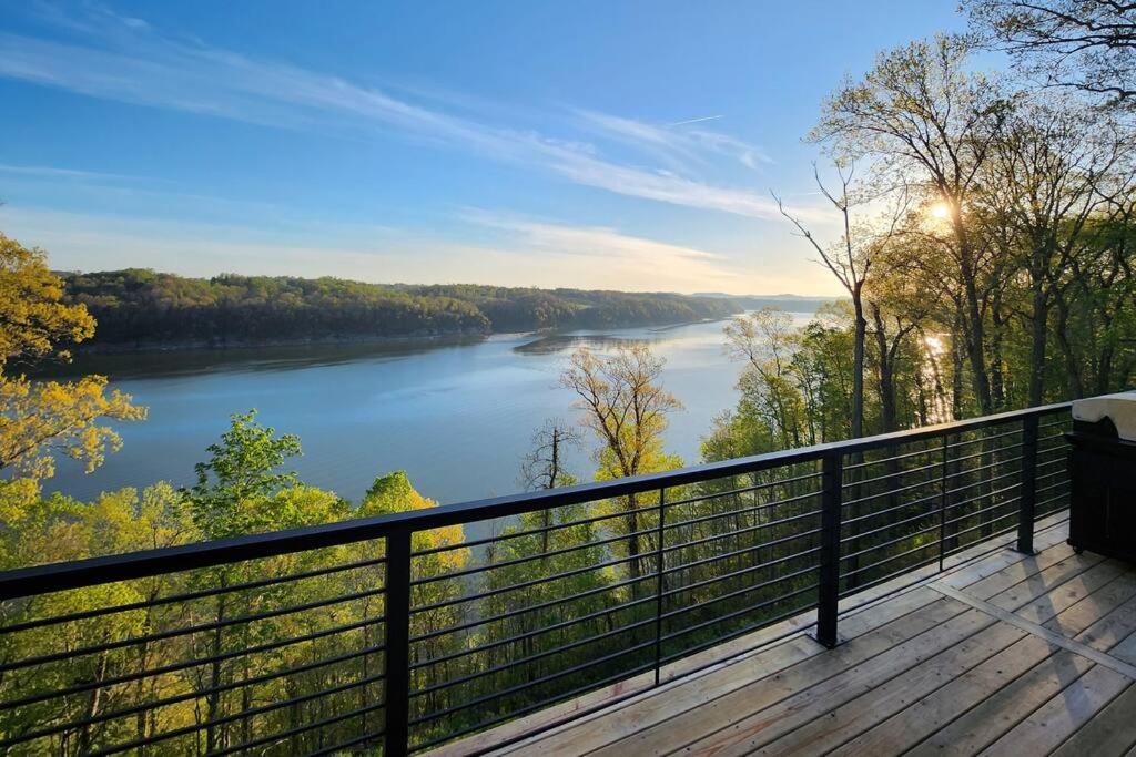 a view of a river from a deck at Lakeview Happy Place - 10 Person House with HOT TUB on Lake Cumberland in Burnside