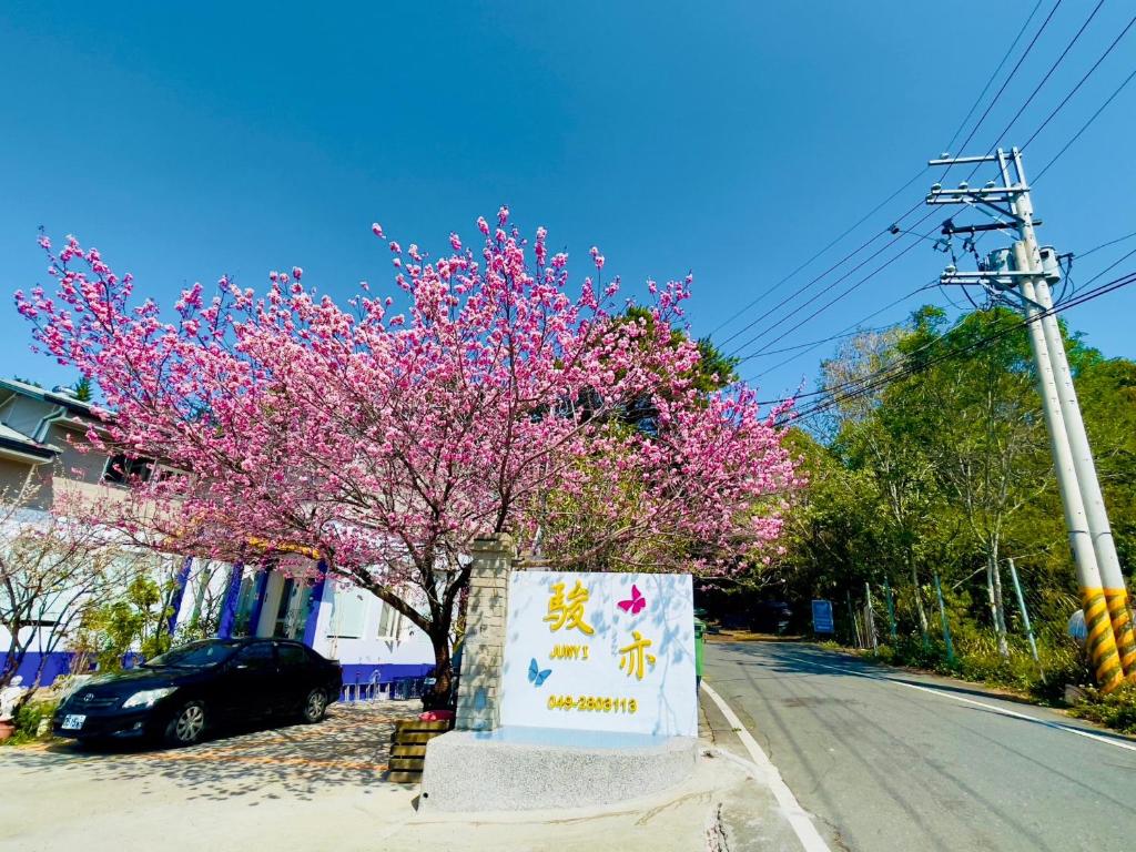 a tree with pink flowers on the side of a street at Junyi Landscape Villa in Ren&#39;ai