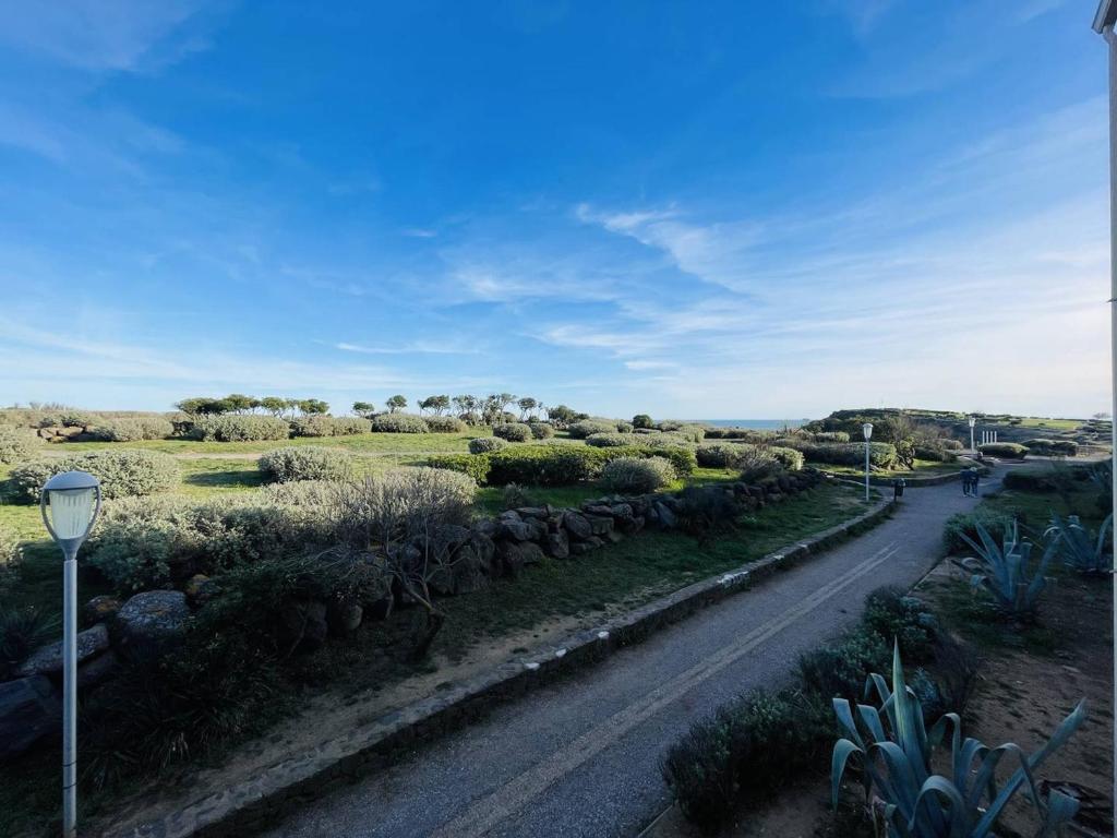 une route dans un champ avec des plantes et un feu de rue dans l'établissement Superbe studio refait à neuf, parking privatif près des falaises - FR-1-723-29, au Cap d'Agde