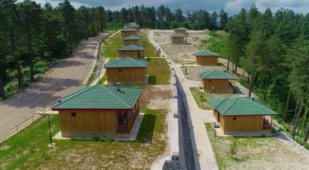 an overhead view of a row of houses with green roofs at May Villas in Ordu